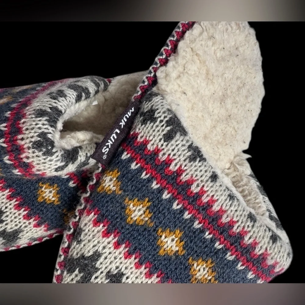 MUK‎ LUKS Slippers sz2/3 Multicolor Knitted Cozy Homewear ks5